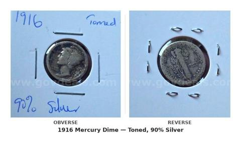 1916 Mercury Dime — Desirable FIRST YEAR OF ISSUE, 90% Silver, Attractively Toned