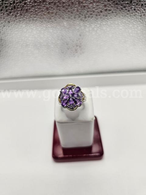 Ladies Amethyst Solid Sterling Silver Ring  Size 7, Very Clean Stones