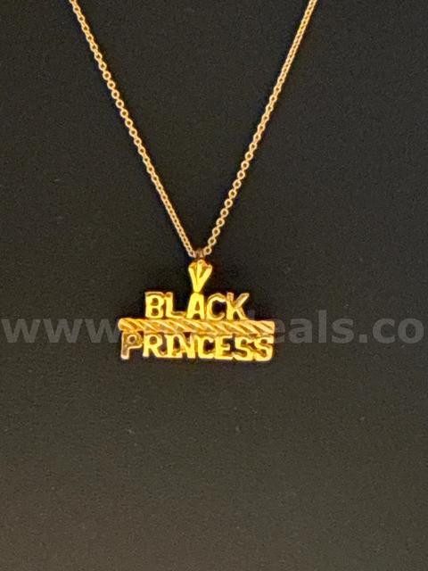 Beautiful, 20” Small Chain Necklace W/ “Black Princess” Pendant, 24K Real Gold Filled.