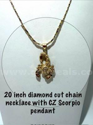 20 Inch, Diamond Cut, 24kt Gold Filled, Chain W/CZ Scorpio Pendant