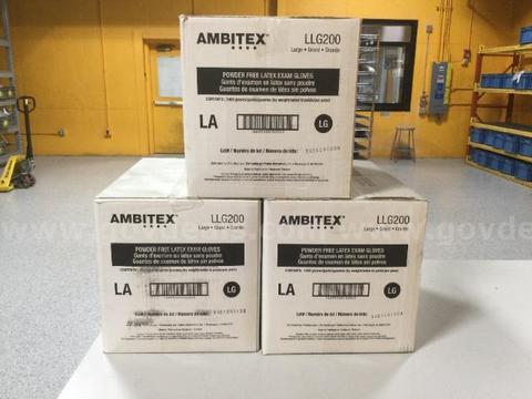 3 Cases of Ambitex LLG200 Large Powder Free Latex Exam Gloves