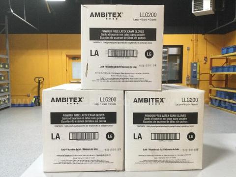 3 Cases of Ambitex LLG200 Large Powder Free Latex Exam Gloves