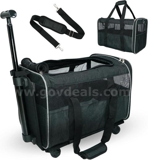 Brand New - Airline - Approved Rolling Pet Carrier – Soft-Sided Travel Bag with Removable Wheels for Dogs & Cats (Black)