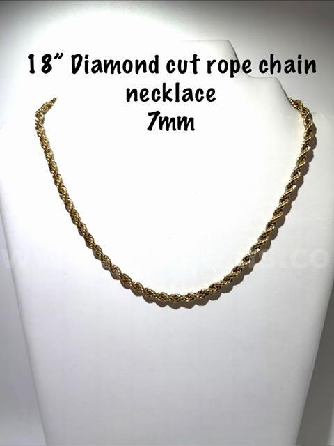 Adorable, 18 Inch, 24kt Gold Filled, 7MM Diamond Cut Rope Chain Necklace