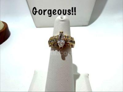 Rare! Ladies, Size 4, 24kt Gold Filled, CZ Marquee Diamond Bridal Ring W/Accents