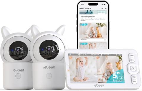 SHIPPING AVAILABLE lot of 4 ieGeek Baby Monitor with 2 Cameras, 5" Screen & 1080P Cameras & Free Smart App Split(CM-01)