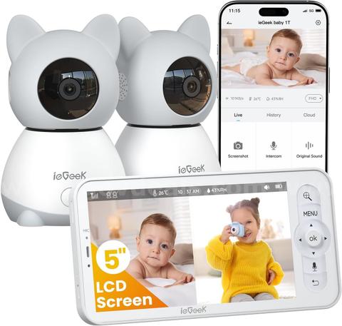 SHIPPING AVAILABLE ieGeek Baby Monitor with 2 Cameras, 5" Large Screen Split-Screen Video Baby Monitor | 2K HD (CM-03)