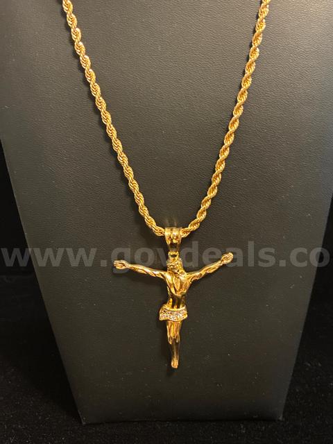 Gorgeous, 3mm, 20 Inch , Rope Chain, W/ 2 1/2β CZ Jesus Pendant, Real Gold Filled