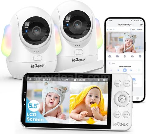 SHIPPING AVAILABLE ieGeek 5.5’’ Split-Screen Baby Monitor,2.5K UHD Baby Monitor with 2 Cameras and Audio(CM-07)