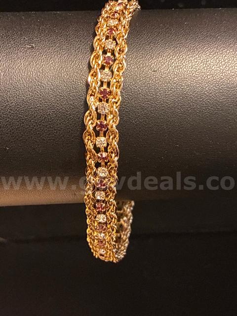 Beautiful, 7 3/4”, Rope Tennis Bracelet  W/Clear and Purple CZ Stones. 24k Real Gold Filled.