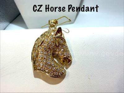 Beautiful, 24kt Gold Filled, Cubic Zirconia Diamond, Horse Pendant