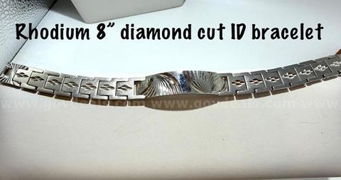 Radiant, Rhodium Filled, 8 Inch, Diamond Cut ID Bracelet