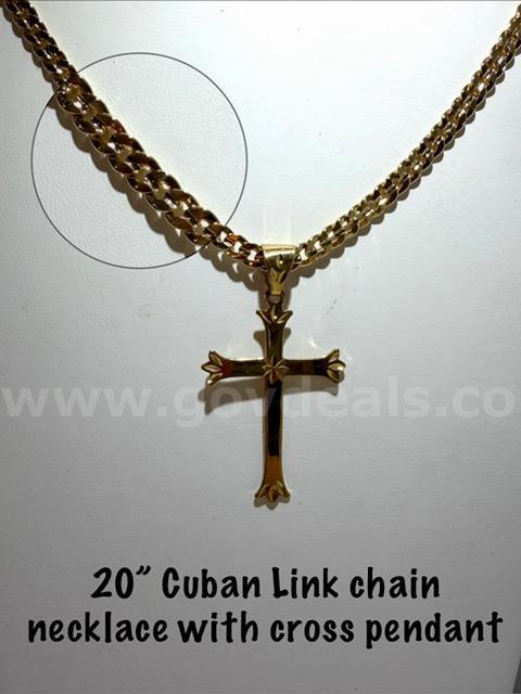 Splendid, 20 Inch, 24kt Gold Filled. Cuban Link Necklace W/Cross Pendant
