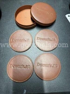 Set of (4), Vintage, Leather Dewar's 12 Coasters