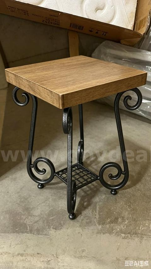 SHIPPING AVAILABLE Vintage Scroll Wrought Iron Side Table, 2‑Tier Industrial Plant Stand End Table with Solid(AB-03)