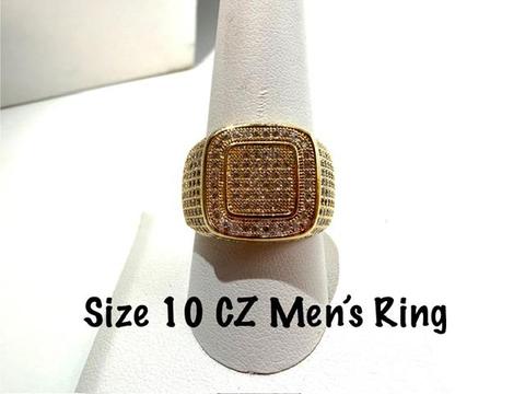 Attractive, Men's, 24kt Gold Filled, Size 10, Cubic Zirconia Diamond Ring