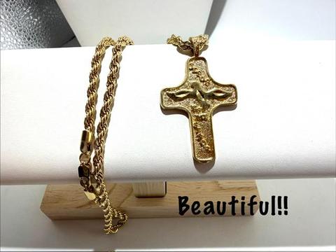 Radiant, 4MM, 20 Inch, 24kt Gold Filled, Diamond Cut Rope Chain W/Cross Pendant