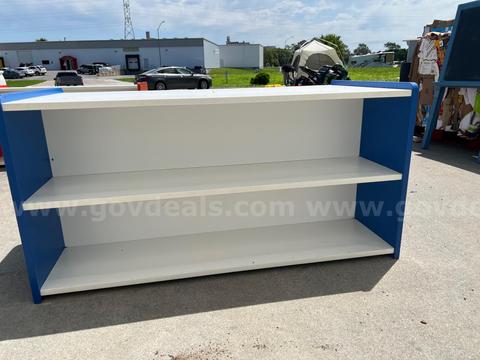 Blue and White Wooden Shelf