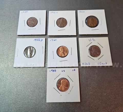 Lot of 7 Pennies in Holders