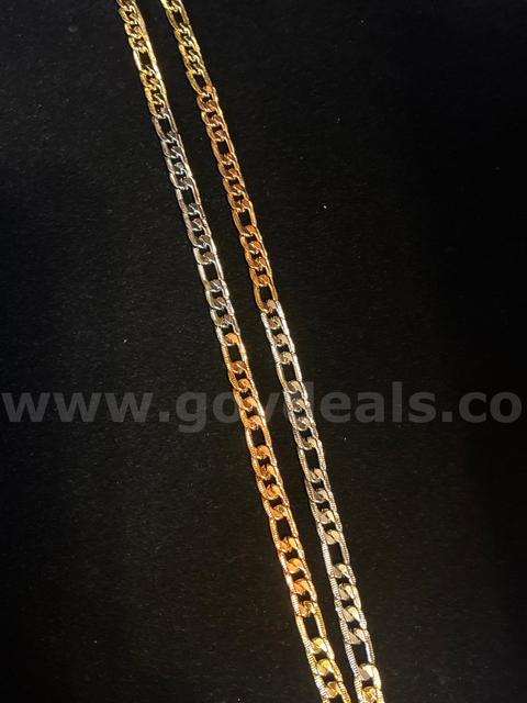 Gorgeous, 18K Gold Layered, 7mm, Tricolor 24” Figaro Chain