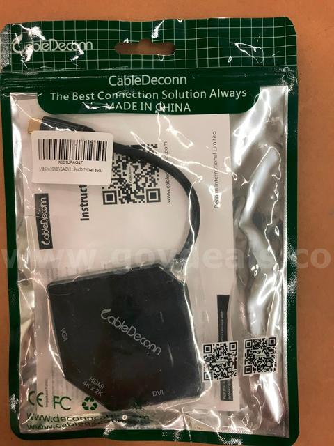Lot of 9 CABLE DECONN USB-C Multiport Adapter, USB-C Type C 3.1 (Thunderbolt 3 Compatible) to HDMI, DVI, VGA, 4K