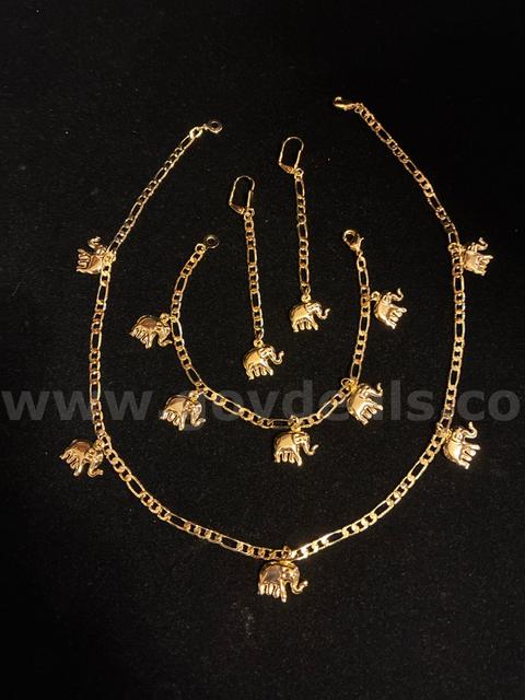 Beautiful , 18K Gold Layered,  Elephant Jewelry Set, 17” Necklace, 7.5” Bracelet, and Dangling Earrings.