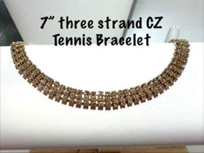 Beautiful, Ladies, 7 Inch,.24kt Gold Filled, Triple Strand CZ, Tennis Bracelet