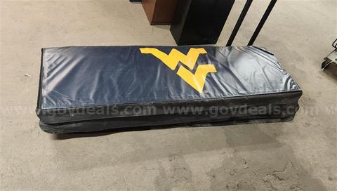 (3) Triangular WVU/Big XII branded volleyball court dividing pads. 9'
