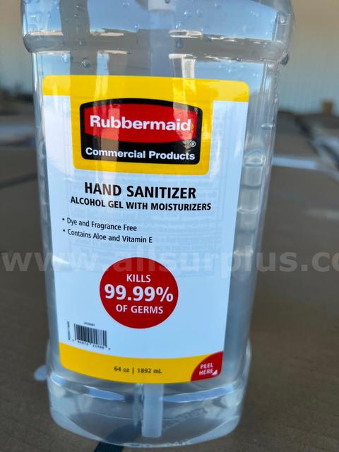 (4) Pallets Rubbermaid Commercial Table Top Gel Hand Sanitizer 64 Oz Pump Bottle