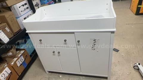 Brand New CT56W White Baby Changing Table Dresser with Drawers, 56" Nursery Diaper Station Storage Cabinet(AB-01)