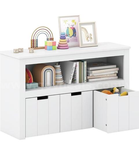Brand New SC55W White Storage Cabinet with Open Shelf & Drawers, 55" Multi-Purpose Home Organizer(AB-02)