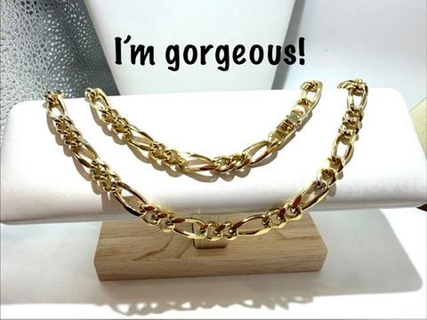 Beautiful, 22 Inch, 24kt Gold Filled, Figaro Chain Necklace