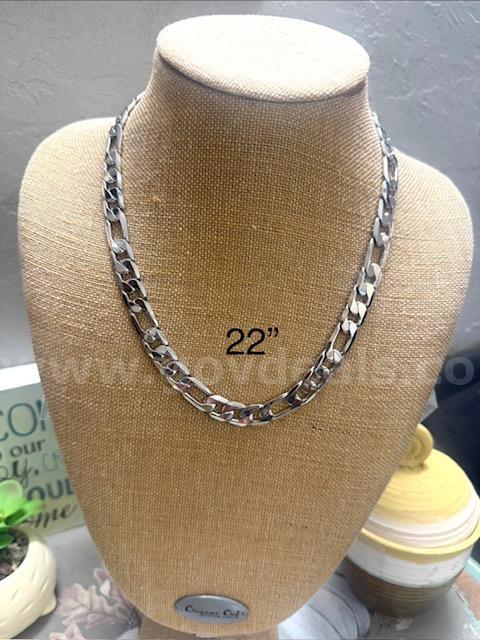 Rhodium, 22" Italian Figaro Chain