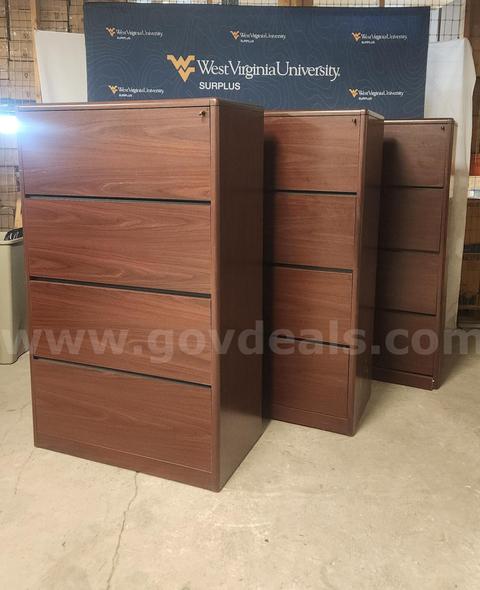 (3) Locking wooden filing cabinets. Very Nice!