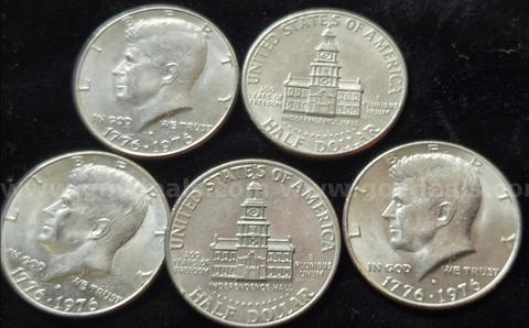 5 LOT - 1976-1976-D | Bicentennial Kennedy Half Dollar | Denver Mint