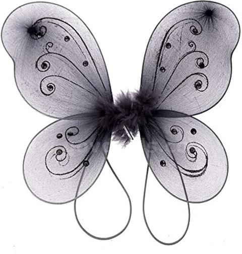 Brand New - Organza Nylon Butterfly Fairy Wings w/Rhinestone Glitters (22" x 15", Black) - Shipping Available
