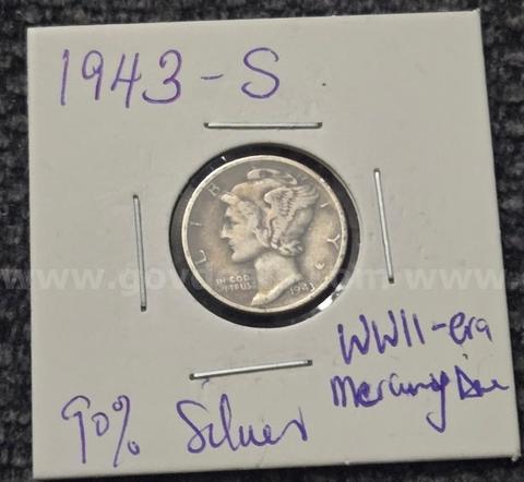 1943-S Mercury Dime|90% Silver |A great WWII-era addition for date/mint set collectors or wartime silver type collecti