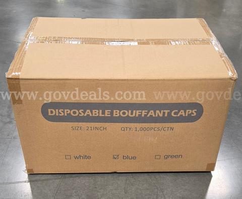 Case of 1,000 Blue Disposable Bouffant Caps - 21-Inch, New/Unused Surplus