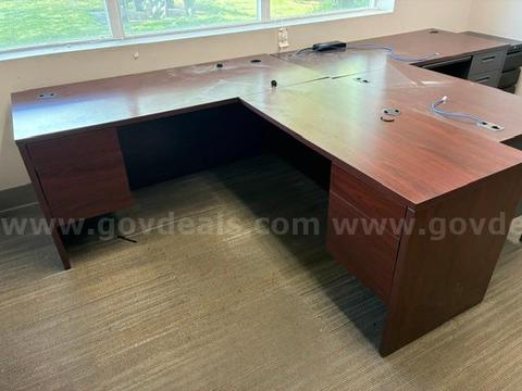(2) L-Type Desks, (2) File Cabinets