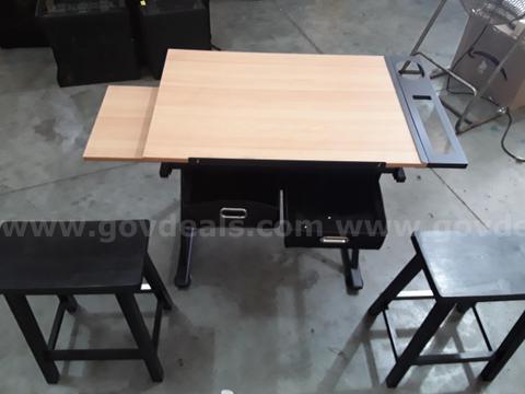 Drafting Table and (2) Black stools