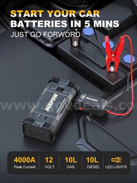 SHIPPING AVAILABLE AVAPOW A58 Jump Starter 4000A Peak 12V Car Battery Booster Pack, 18W Fast Charge Portable (A-8)