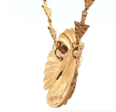 Custom Solid 14KT Yellow Gold Indian Head & Arrow pendant with handmade arrow chain and diamond with appraisal