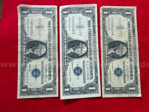 "3" $1 Silver Certificates 1957 B Circulated