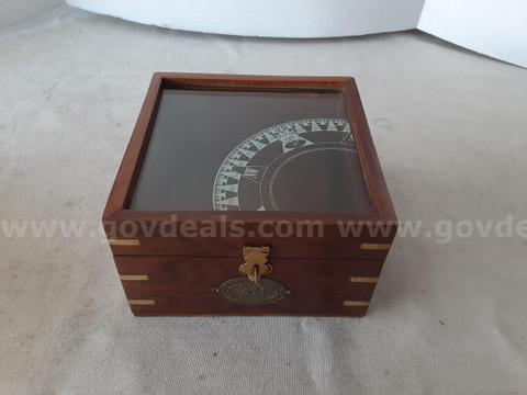 Authentic Vintage Per Mare Per Terram By Sea & By Land Wood Chest Box (Sextant)