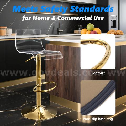 SHIPPING AVAILABLE Golden Acrylic Adjustable Swivel Bar Stools, Set of 2 Mid-Back Modern Clear Chairs for Kitchen(A-01)