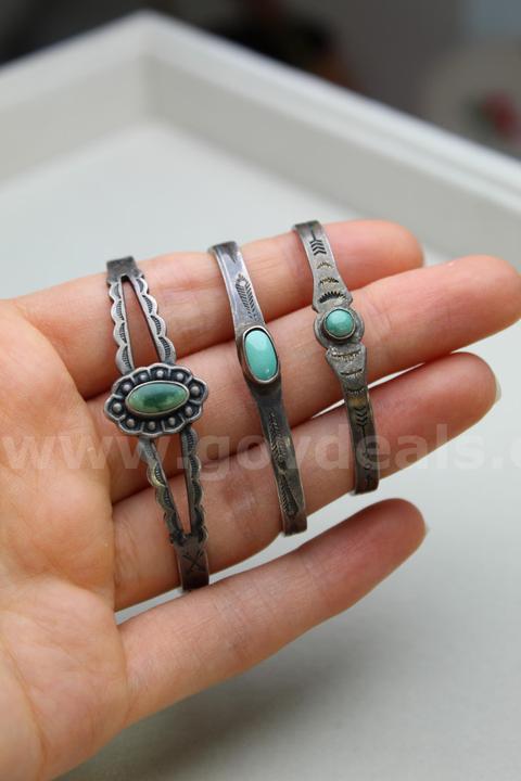 Lot of 3 Vintage Maisels Sterling Turquoise Baby Bangles