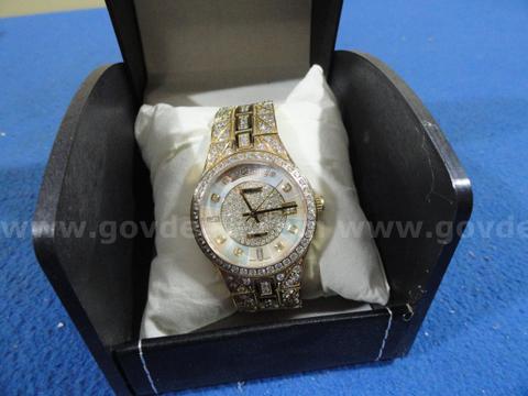 Croton Automatic Watch | Full Sapphire Stones Bezel & Bracelet | Gold Tone | Working