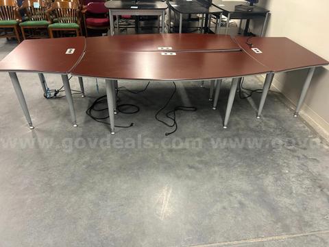 Wooden Plug-In Conference Table and Individual Workstations