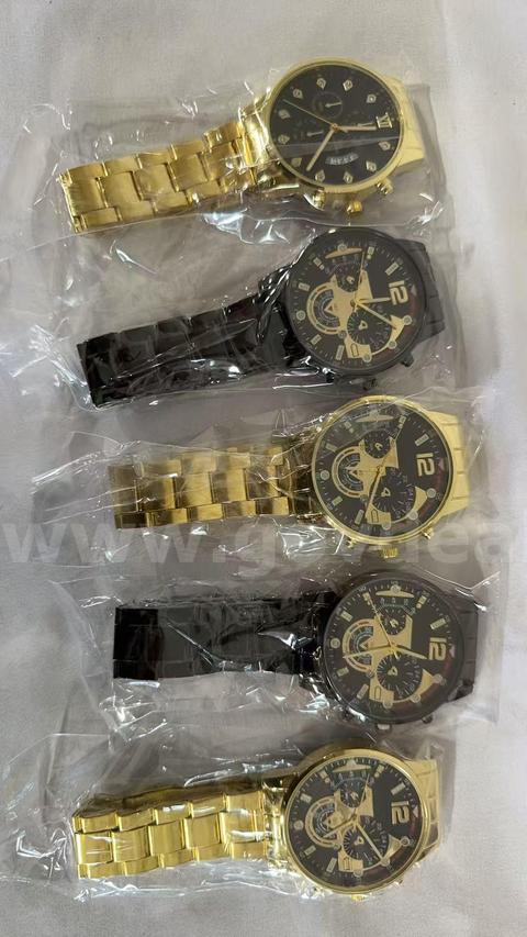 SHIPPING AVAILABLE 5pcs Assorted Men's Gold Stainless Steel Watch Roman Diamond Dial Quartz Chronograph Business(W1-09)