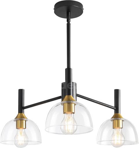 Brand New 3-Light Black Modern Chandelier with Glass Shades – Adjustable Dining Room Ceiling Light- Shipping Available